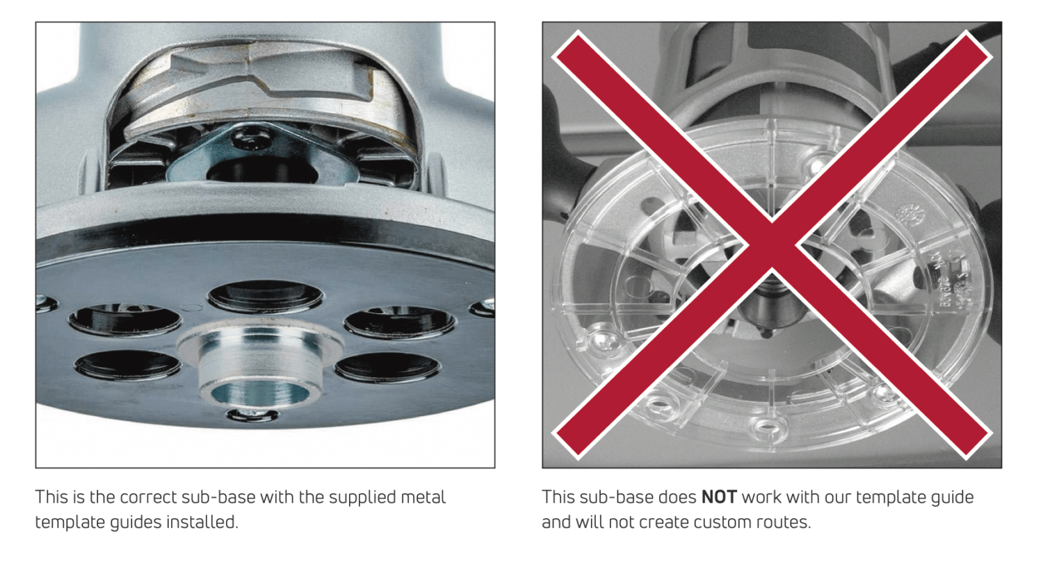 correct sub-base with the supplied metal template guides installed